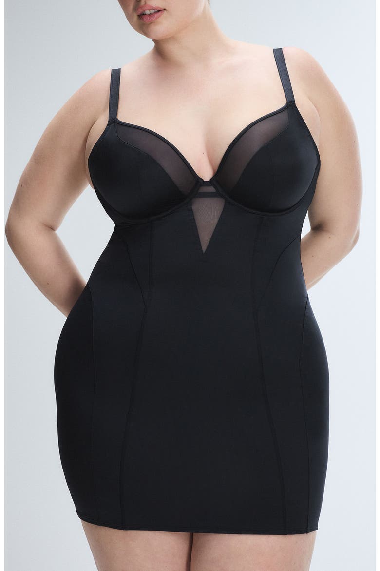 Slipper Satin Underwire Dress, Alternate, color, BLACK CAVIAR