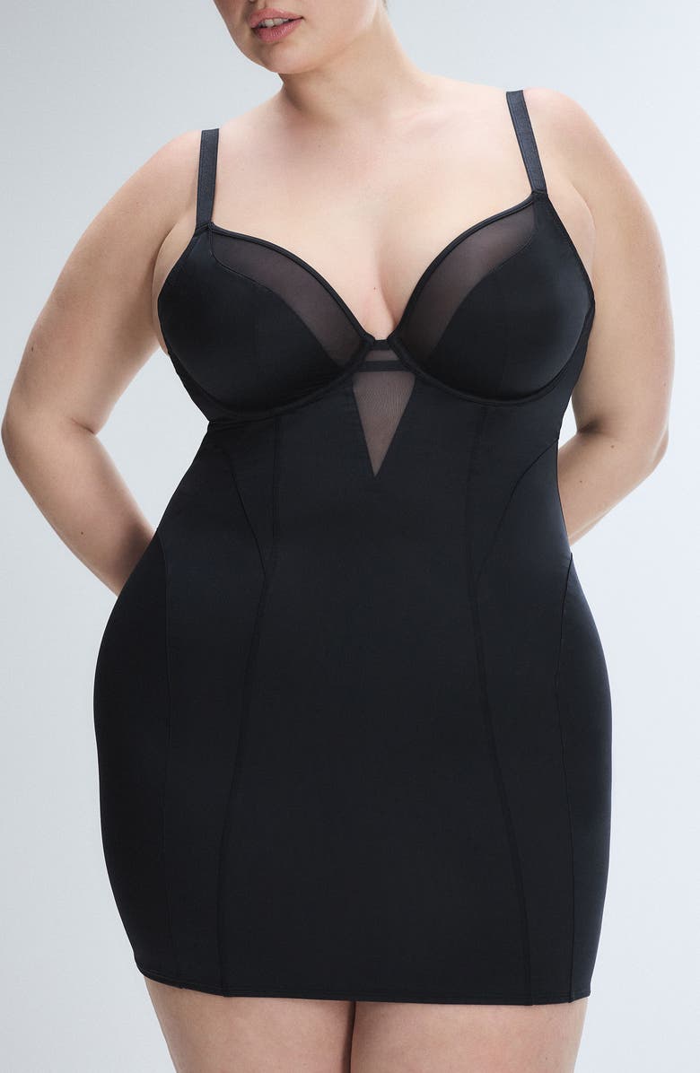 SAVAGE X FENTY Slipper Satin Underwire Dress, Alternate, color, Black Caviar