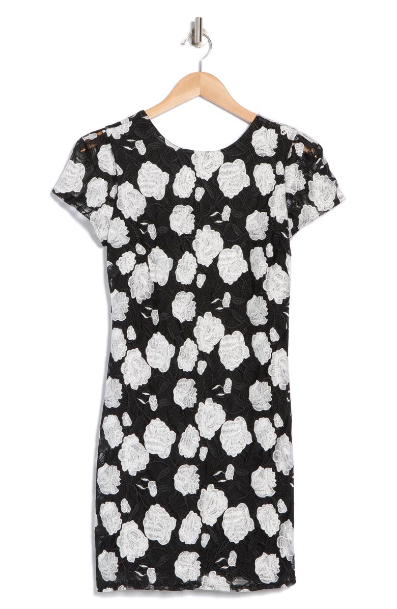 Sam Edelman Floral Embroidered Cap Sleeve Shift Dress, Alternate, color, Black/ White