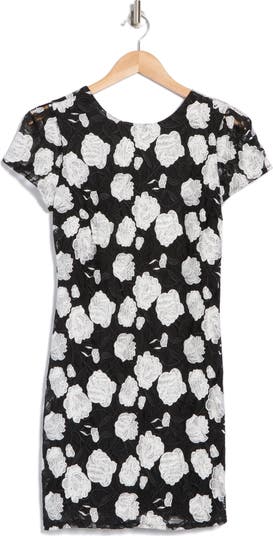 Floral Embroidered Cap Sleeve Shift Dress