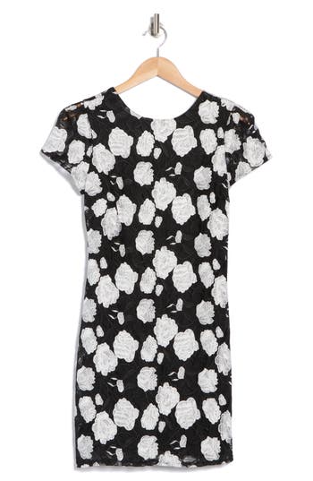 Shop Sam Edelman Floral Embroidered Cap Sleeve Shift Dress In Black/white
