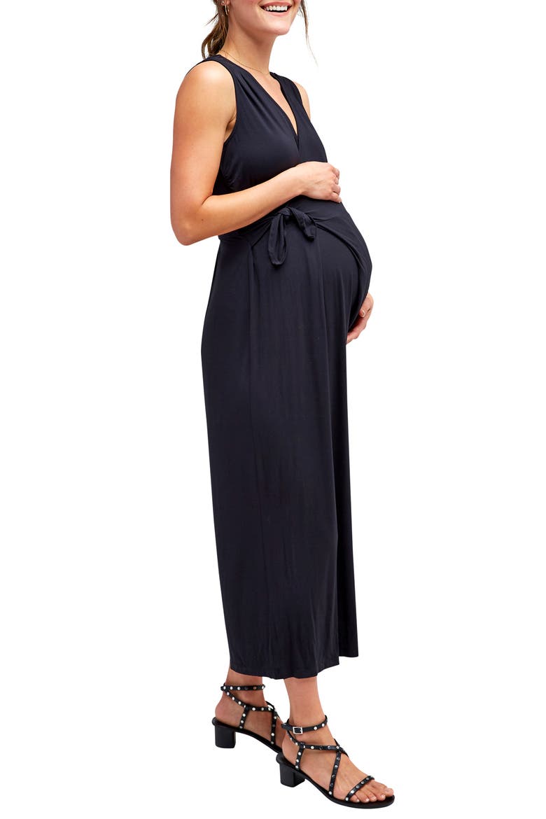Francesca Maternity & Nursing Cropped Jumpsuit, Alternate, color, BLACK