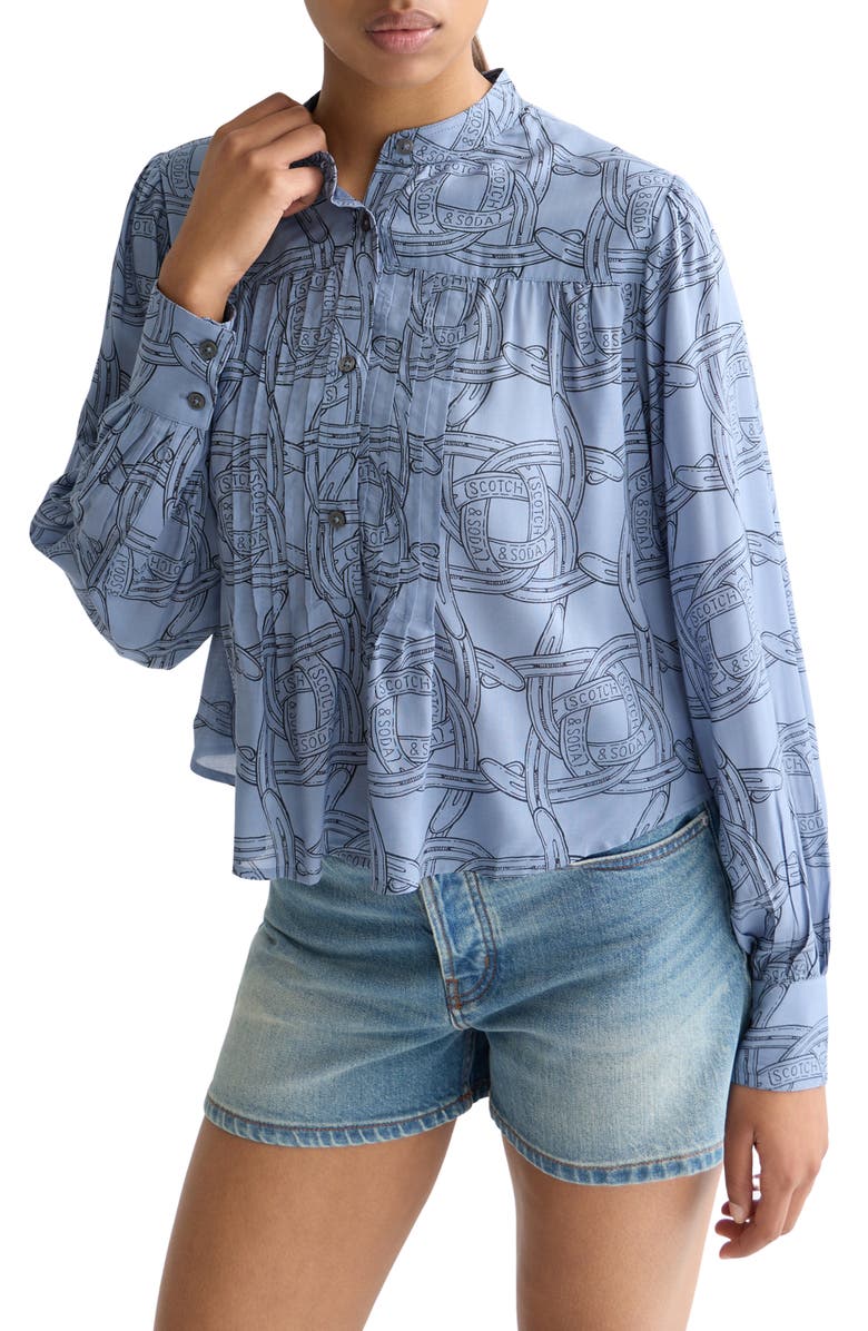 Scotch & Soda Print Pintuck Shirt, Main, color, Horseshoes Infinity