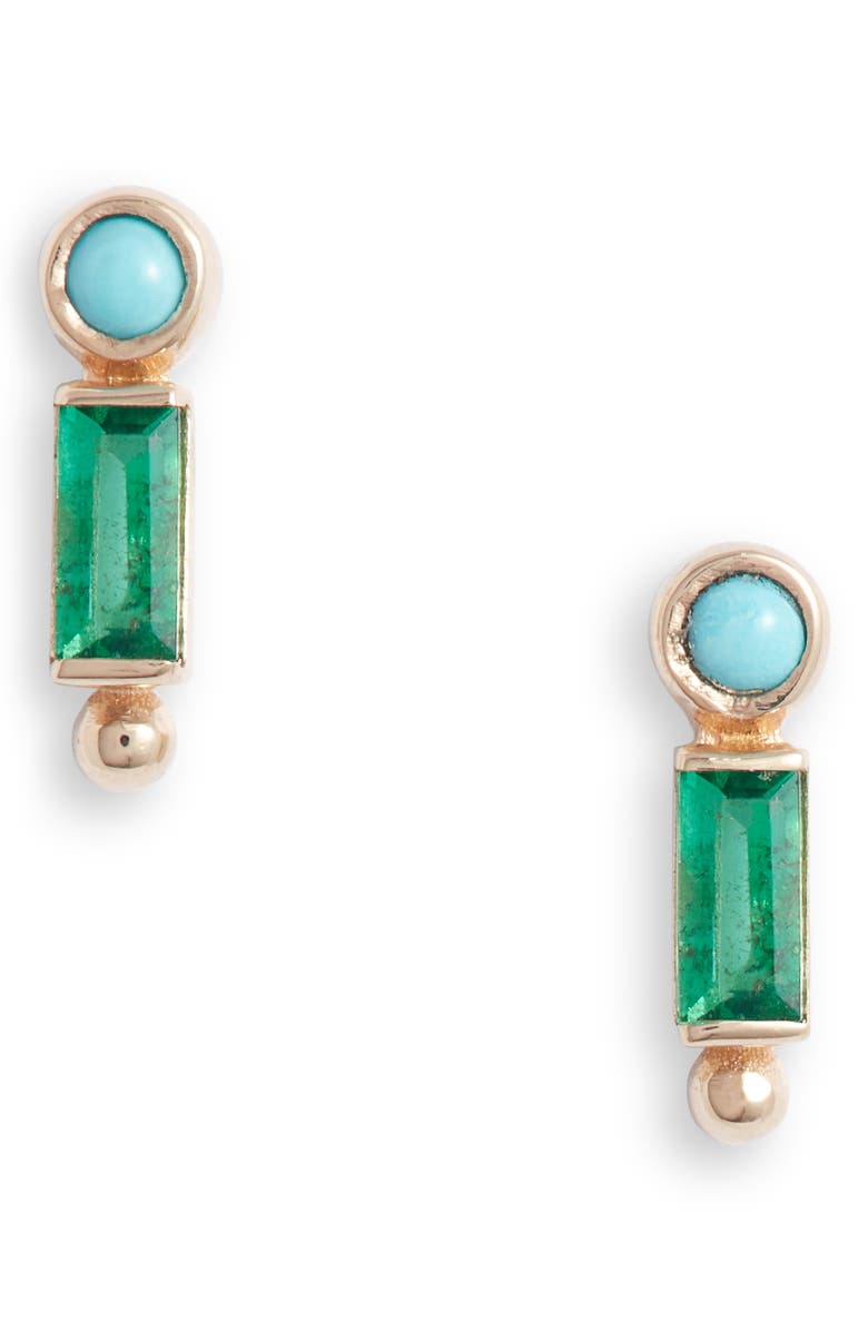 Anzie Dew Drop Bezel Stud Earrings, Main, color, Yellow Gold/ Green/ Blue