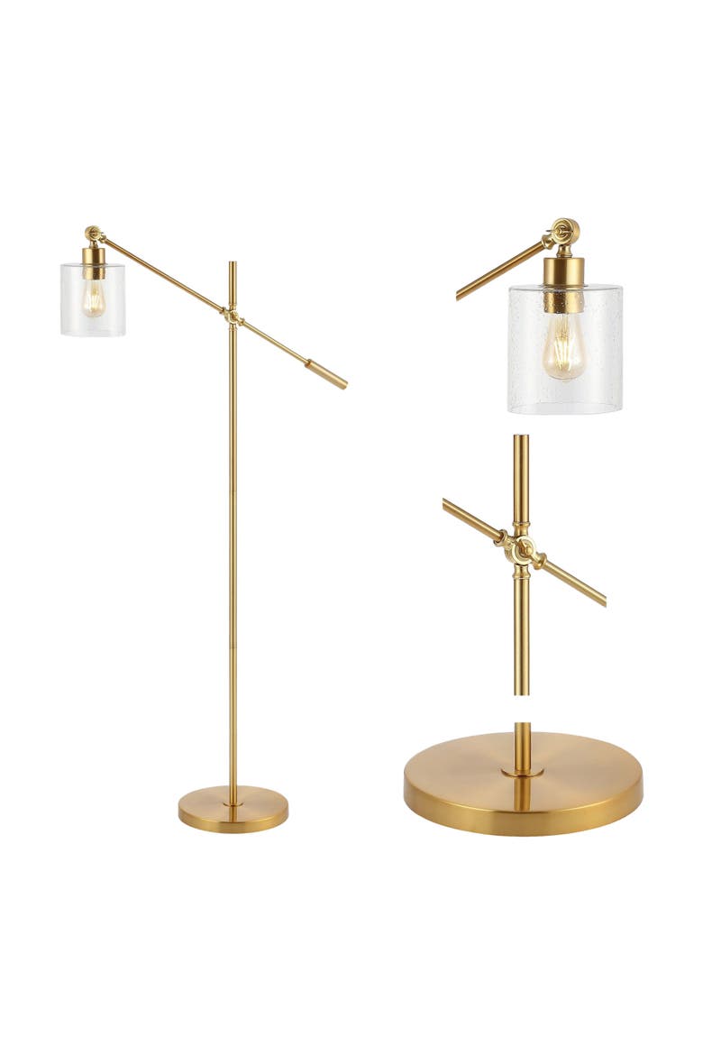 Kathryn Classic 60" Iron/Seeded Glass Adjustable Head Modern LED Floor Lamp, Brass Gold, Main, color, Brass Gold