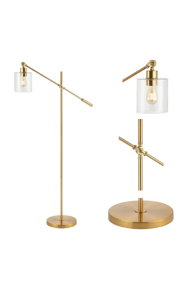 JONATHAN Y Kathryn Classic 60" Iron/Seeded Glass Adjustable Head Modern LED Floor Lamp, Brass Gold, Main, color, 