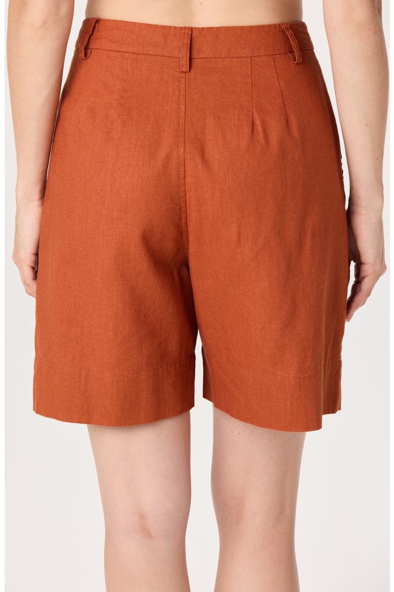 Koda Pleated Linen Blend Shorts, Alternate, color, RUST