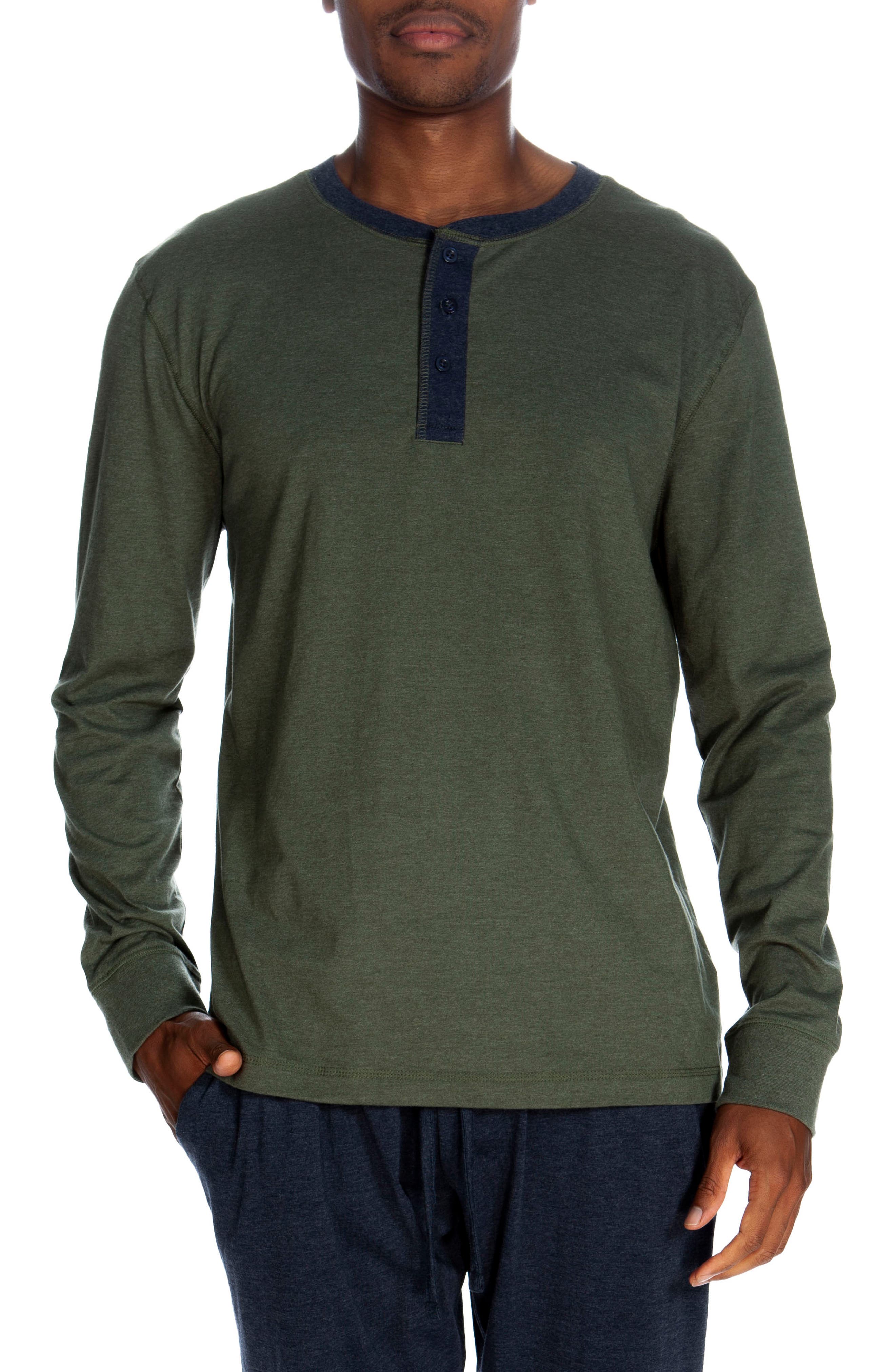 UNSIMPLY STITCHED Three Button Long Sleeve Lounge Henley Shirt