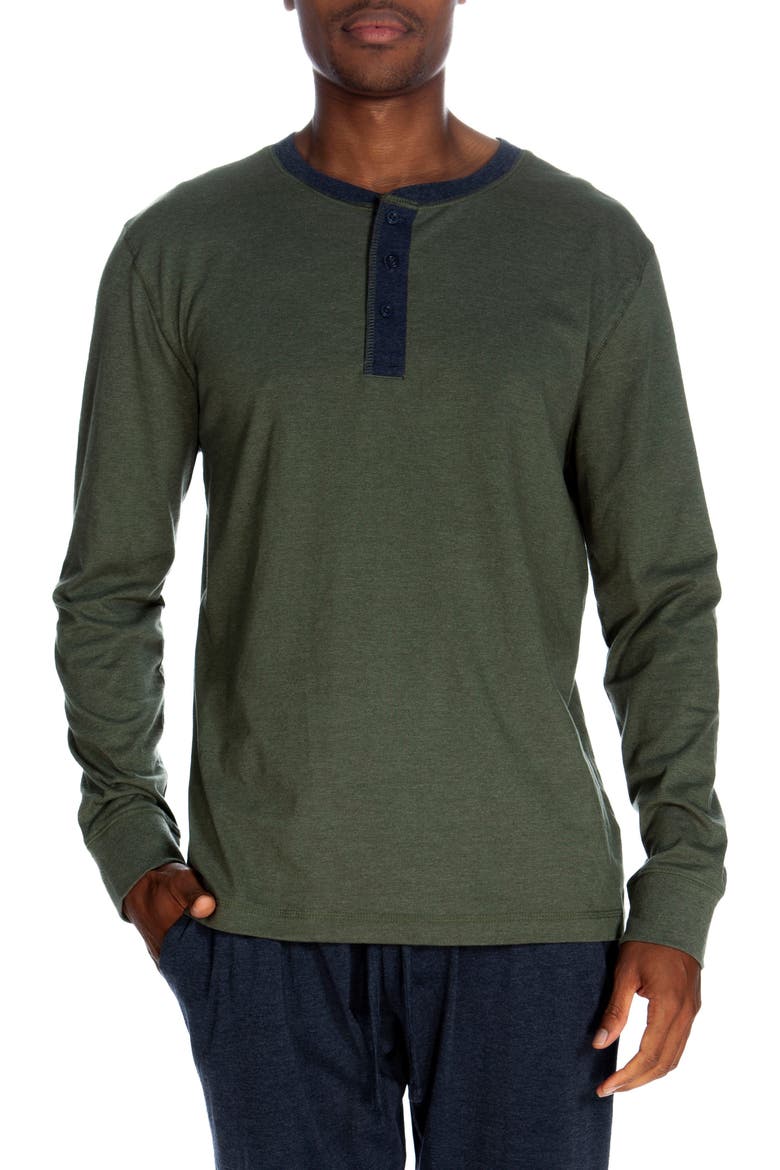 Three Button Long Sleeve Lounge Henley Shirt, Main, color, HEATHER GREEN
