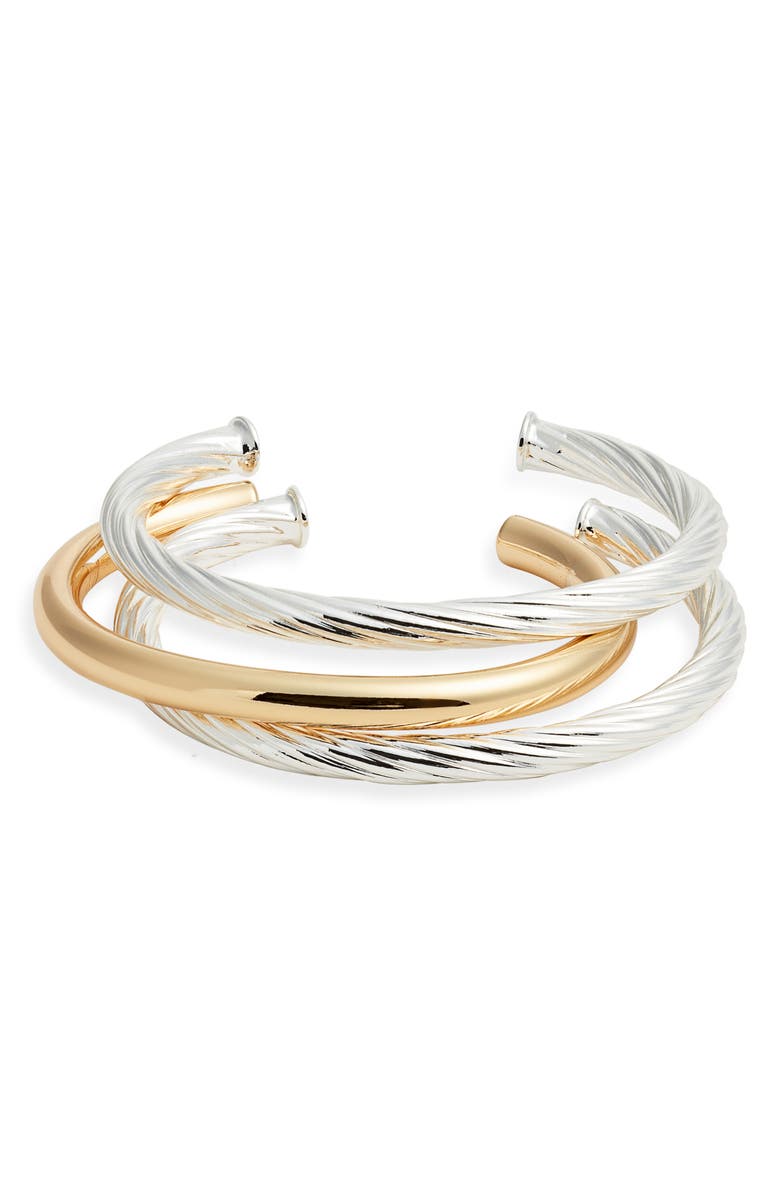 Nordstrom Set of 3 Twist Cuff Bracelets, Main, color, Gold- Silver