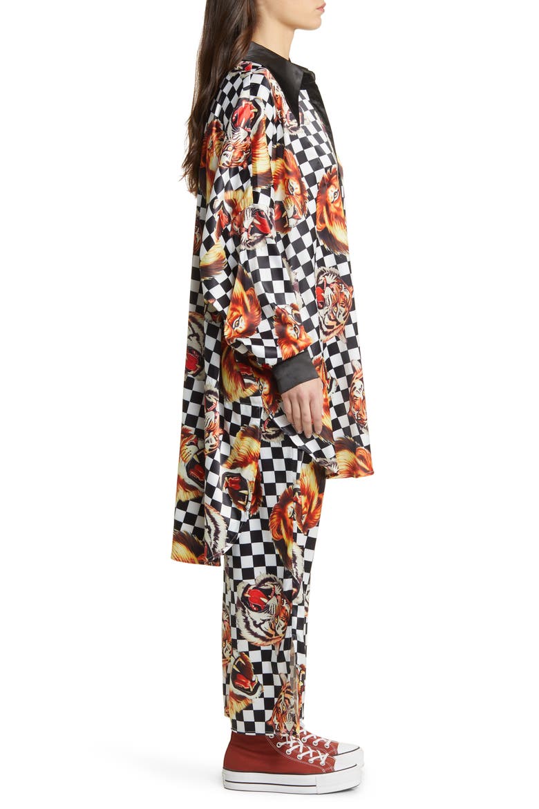 Posh Lions Oversize Satin Top & Pants Set, Alternate, color, LION TIGERS AND CHECKS