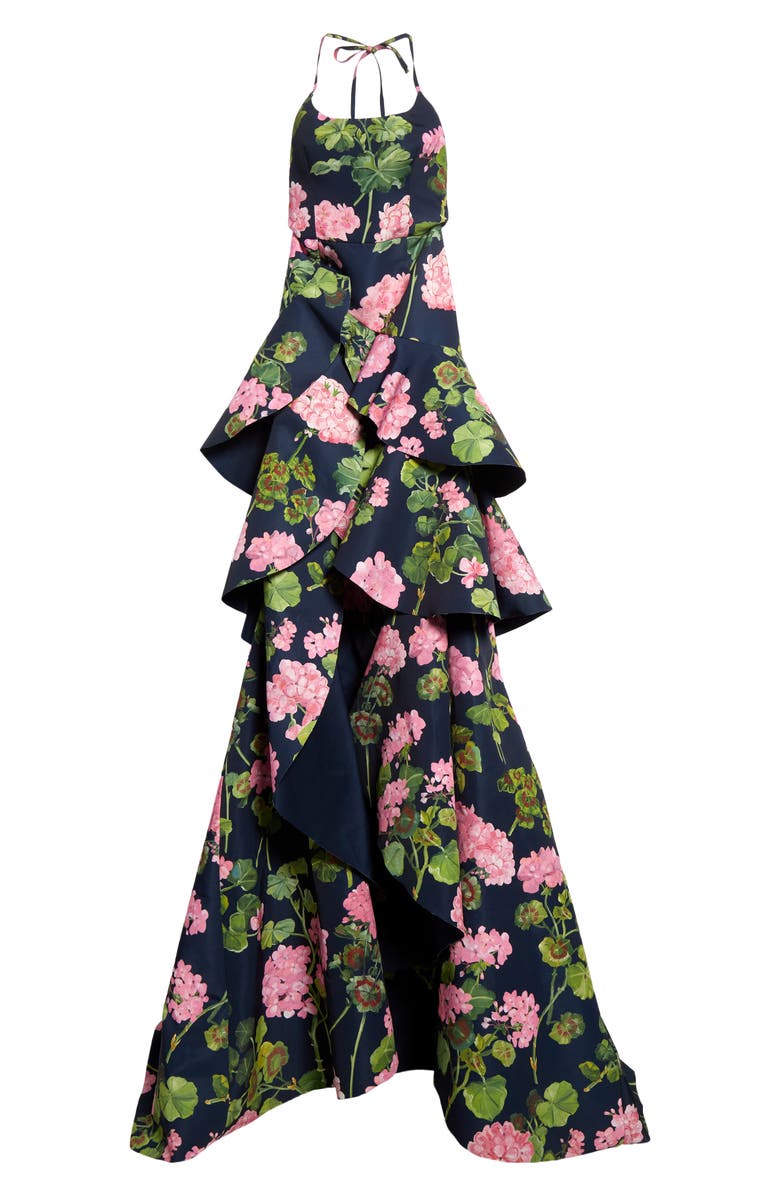 Oscar de la Renta Floral Halter Neck High-Low Gown, Alternate, color, 