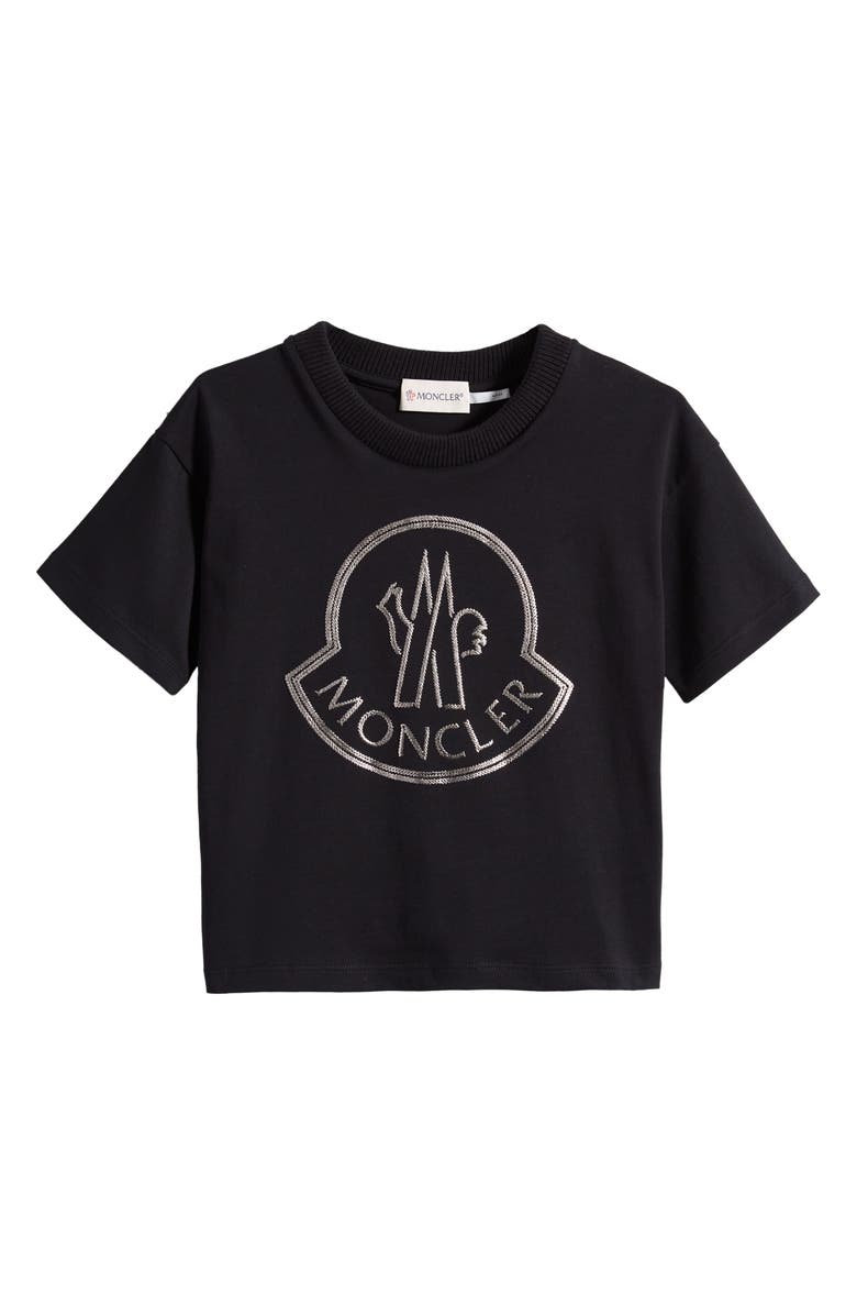 Moncler Kids' Metallic Embroidered Logo Graphic T-Shirt, Main, color,