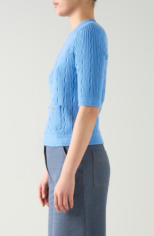 Lk Bennett Shona Rib Cotton & Merino Wool Blend Short Sleeve Sweater In Blue
