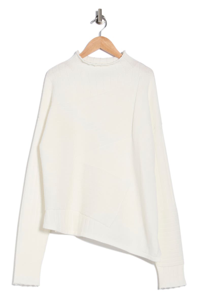 Mock Neck Asymmetric Hem Sweater, Alternate, color, OFF WHITE