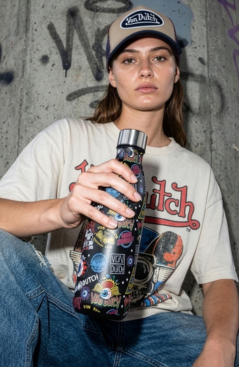 Von Dutch BPA Free 24oz Hydration Stainless Steel Bottle, Alternate, color, Black Jax