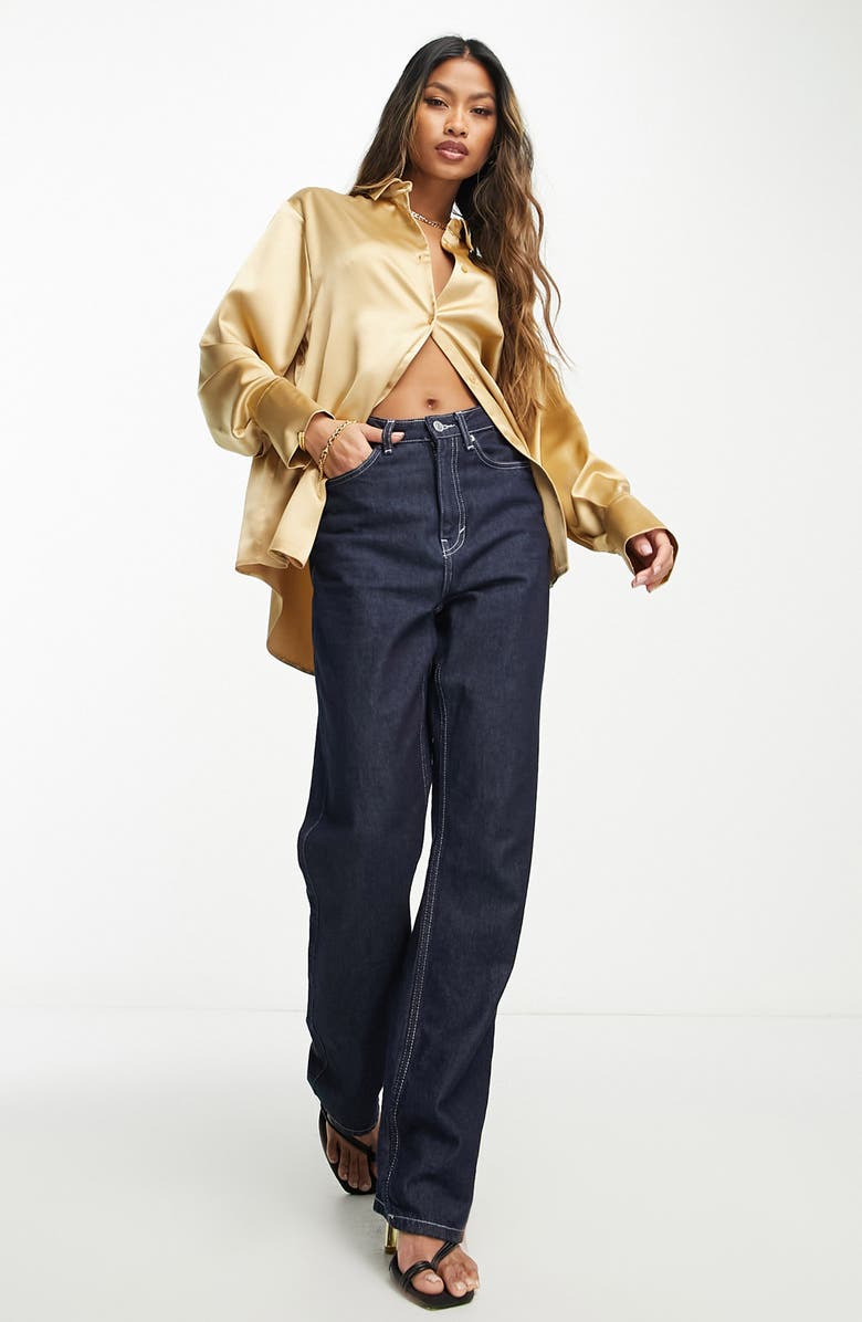 ASOS DESIGN Oversize Satin Button-Up Shirt, Alternate, color, 