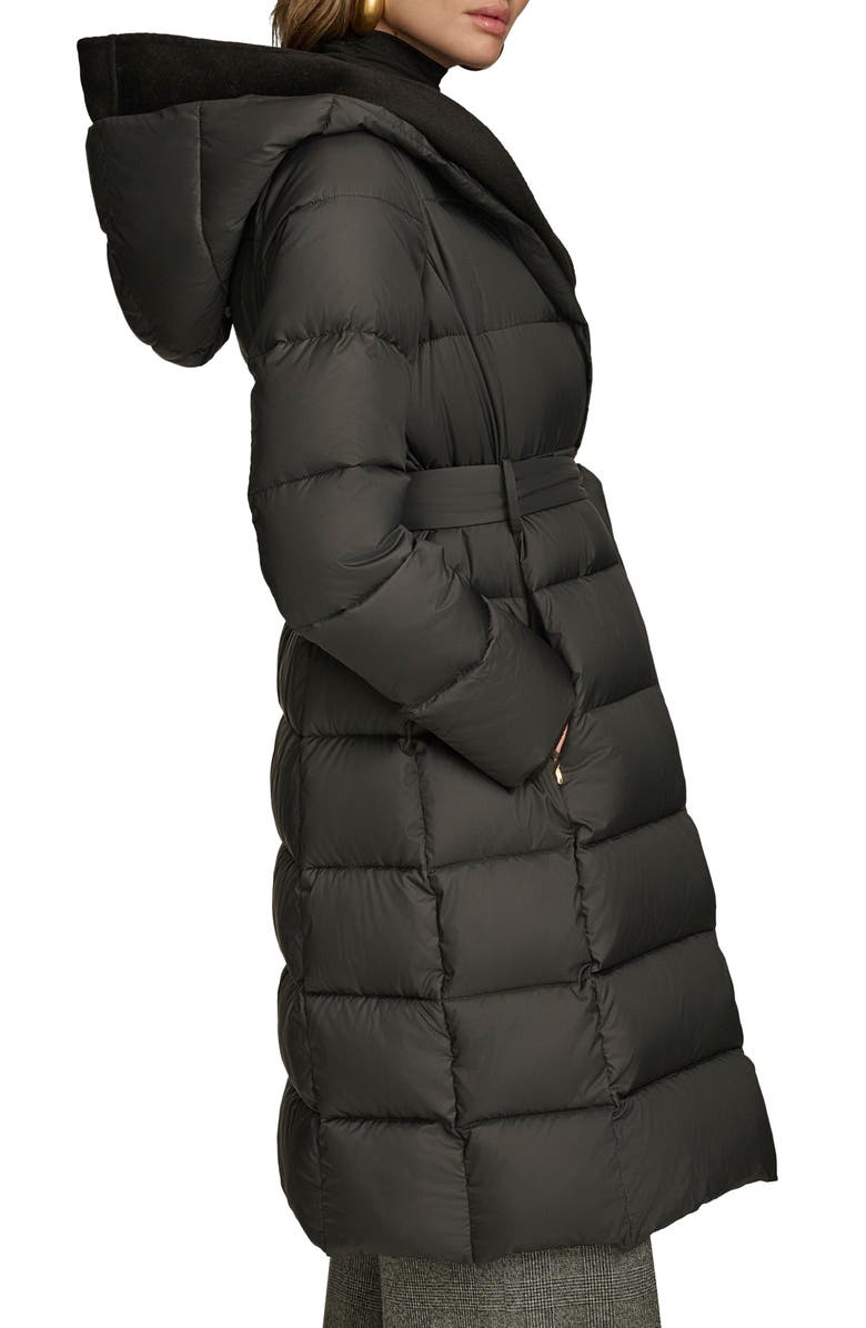 Donna Karan New York Water Resistant Mixed Media Hooded Puffer Coat, Alternate, color, Black