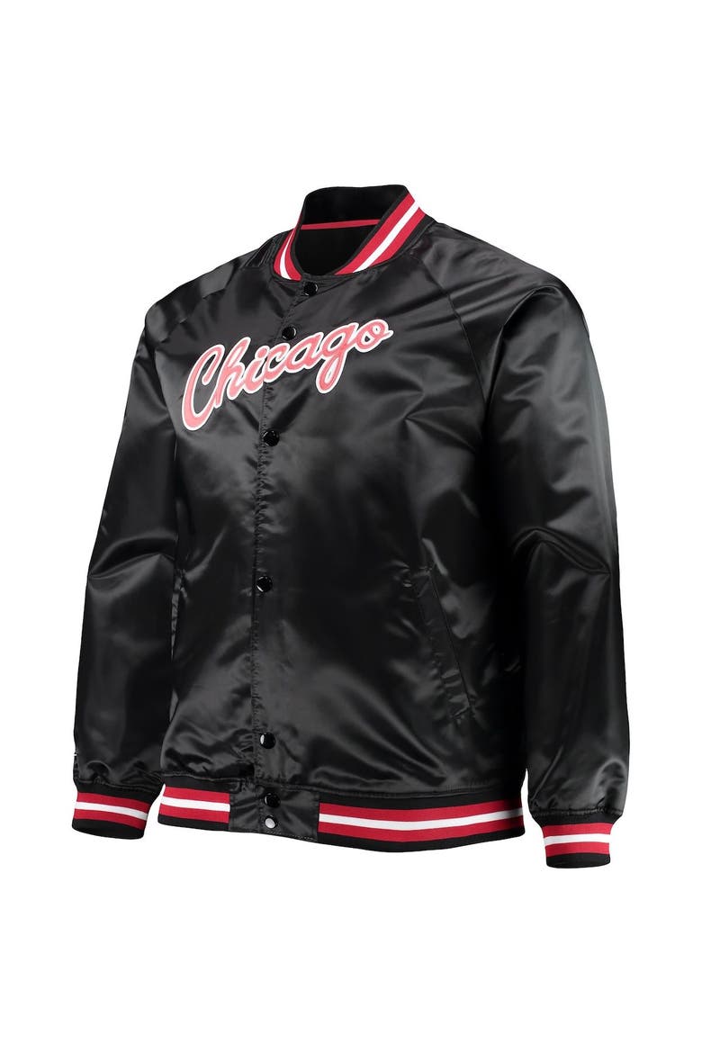 Men's Mitchell & Ness Black Chicago Bulls Big & Tall Hardwood Classics Raglan Satin Full-Snap Jacket, Alternate, color, Black