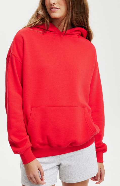 Red fleece hoodie women's sale