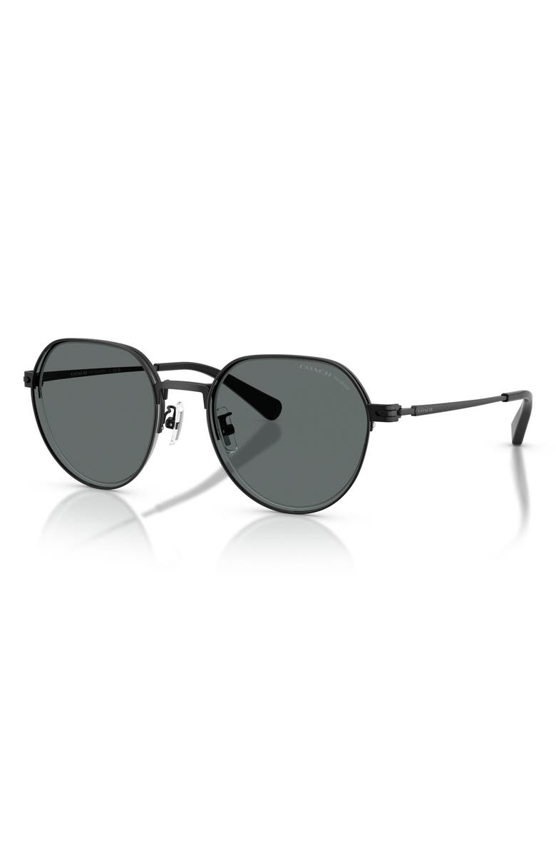 COACH 52mm Polarized Irregular Sunglasses, Alternate, color, Satin Black / Grey Solid Polar