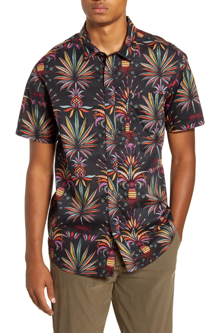 Sundays Floral Short Sleeve Button-Up Shirt, Main, color, BLACK