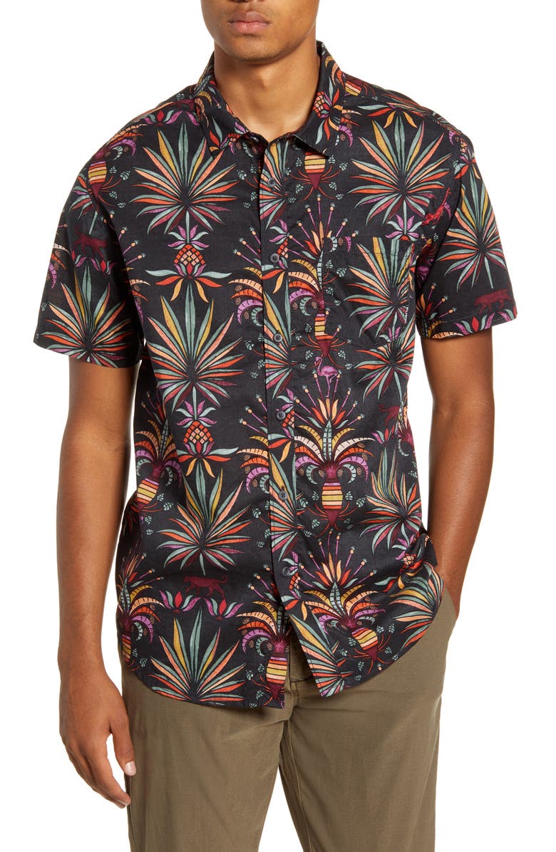 Billabong Sundays Floral Short Sleeve Button-Up Shirt, Main, color, 