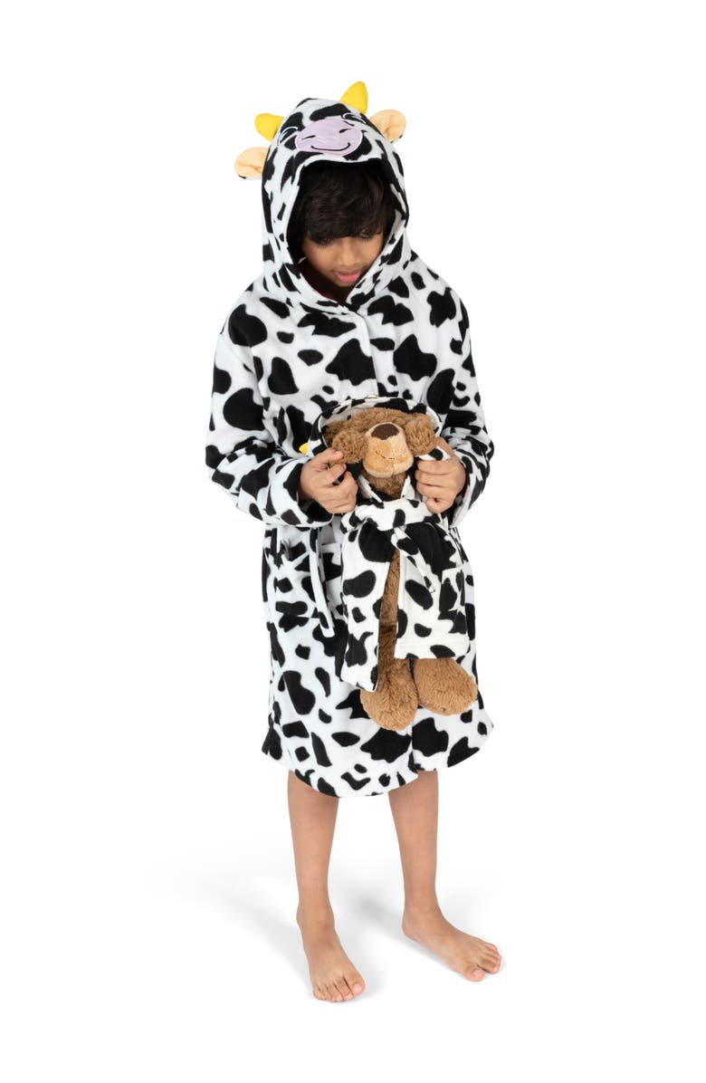 Leveret Girls Fleece Hooded Robe with Matching Doll Robe, Main, color, Cow