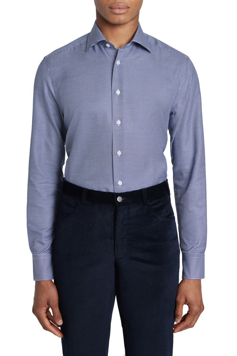 Kensington Dobby Cotton Dress Shirt, Main, color, NAVY