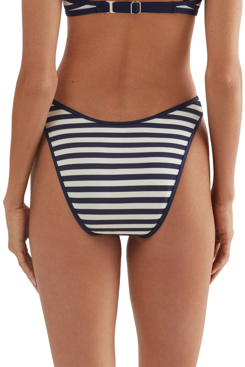 Stripe High Cut Scoop Bikini Bottoms, Alternate, color, WHITE/ NAVY