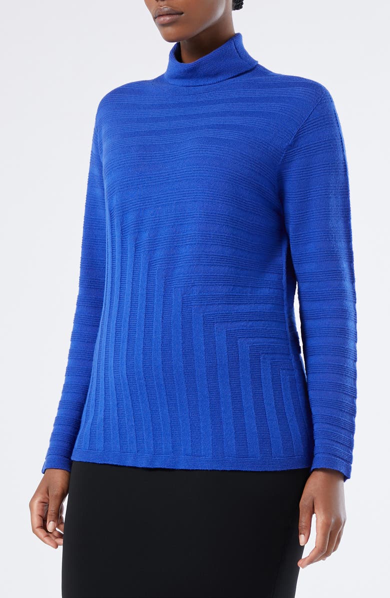 Marina Rinaldi Onde Virgin Wool Turtleneck Sweater, Main, color, Cornflower Blue