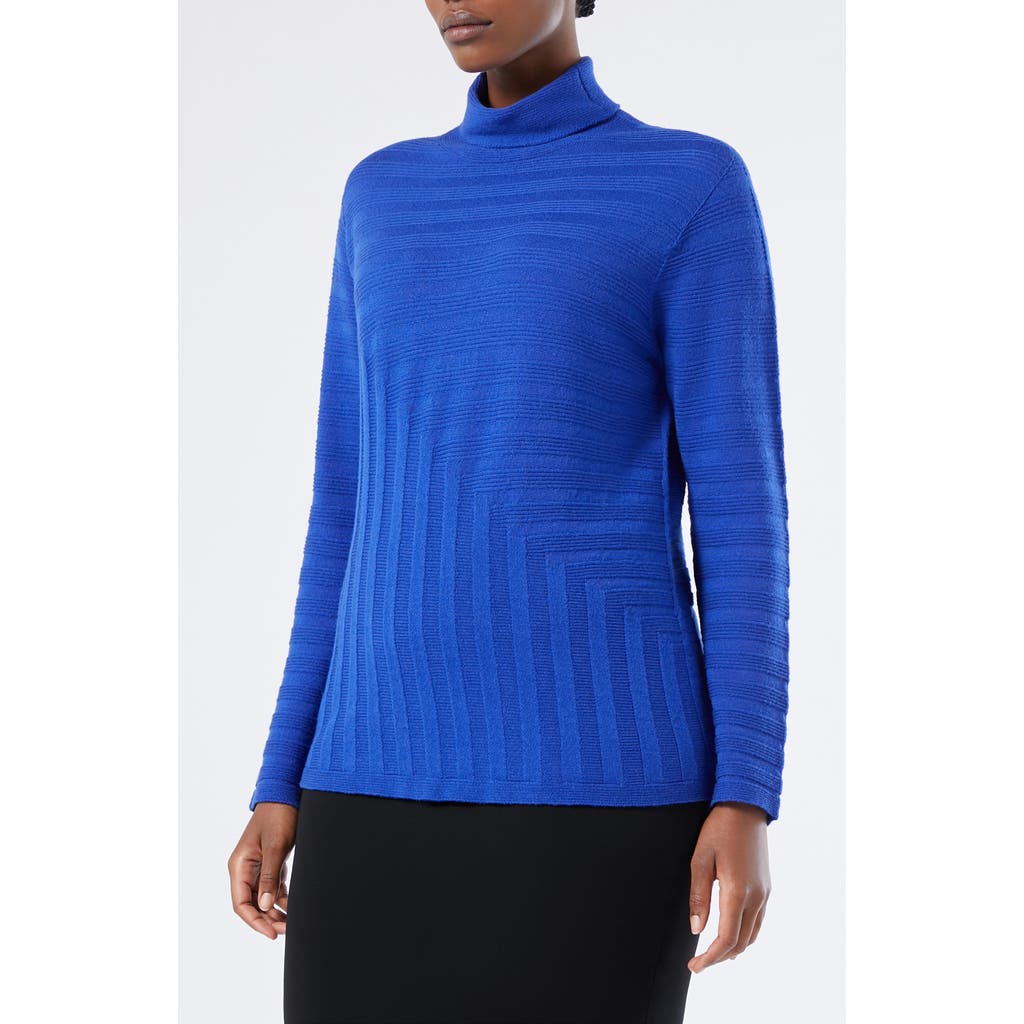 Marina Rinaldi Onde Virgin Wool Turtleneck Sweater In Blue