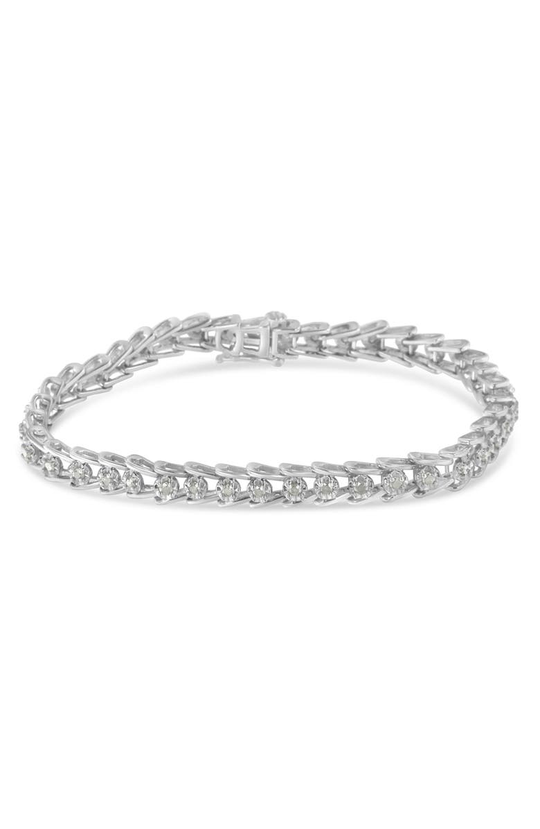 Haus of Brilliance Silver Rose-cut Diamond Wave link Bracelet, Alternate, color, White