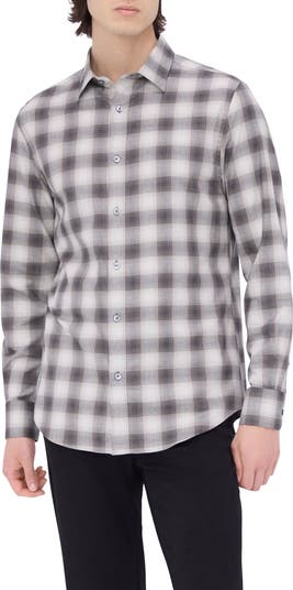 BUGATCHI Check Flip Cuff Collared Mens Shirt Large Shaped Fit Black Gray hotsell Cotton