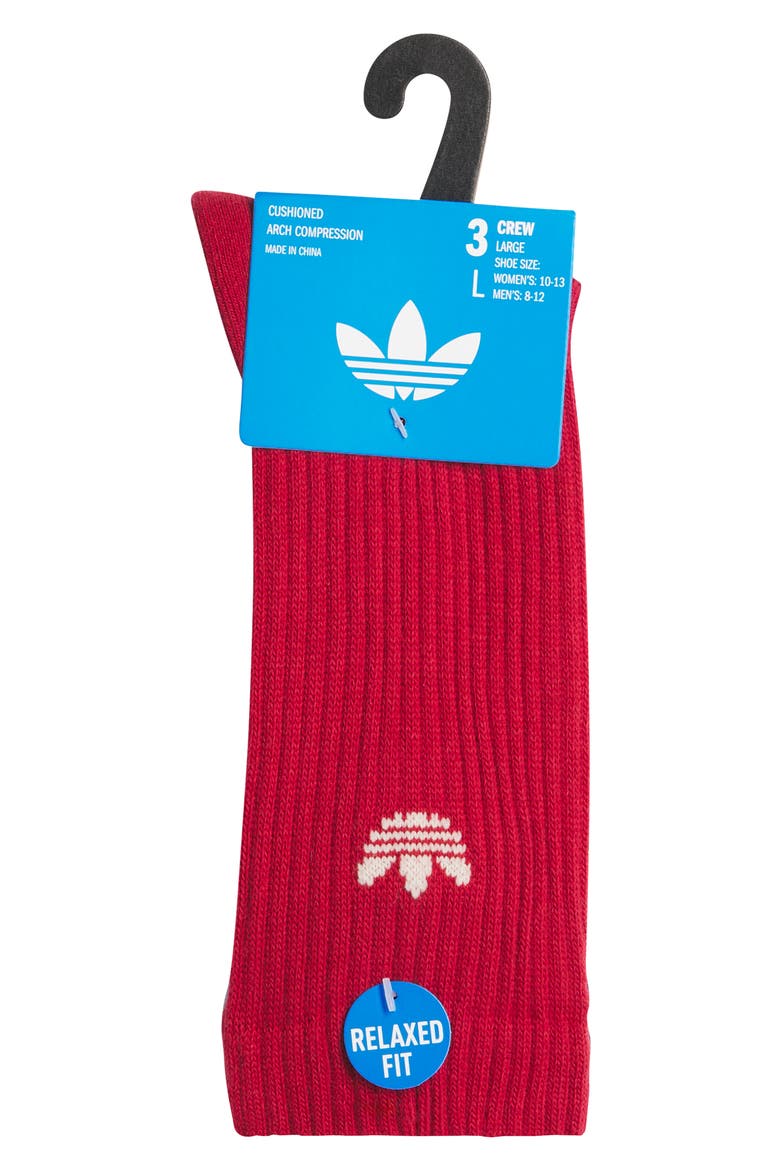 Trefoil 3.0 3-Pack Assorted Crew Socks, Alternate, color, TEAM RED/ YELLOW/ INDIGO