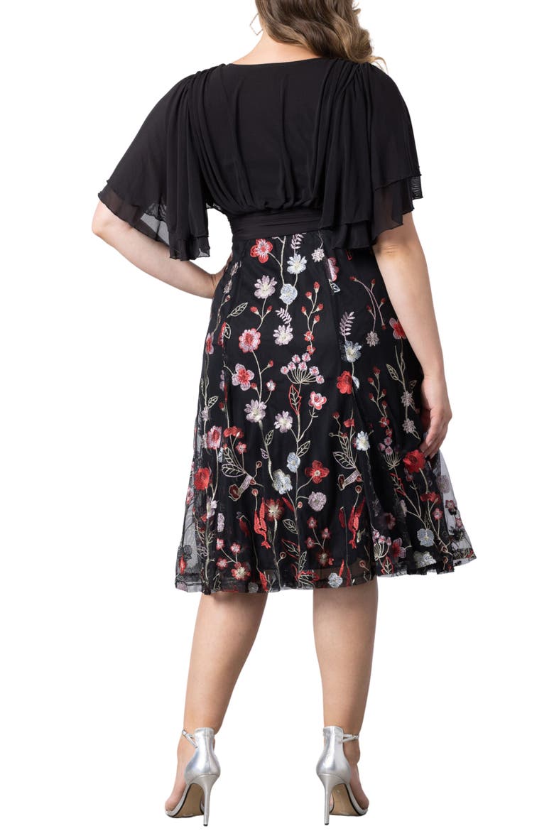 Lillian Embroidered Flutter Sleeve Cocktail Dress, Alternate, color, BORDEAUX BLOOMS