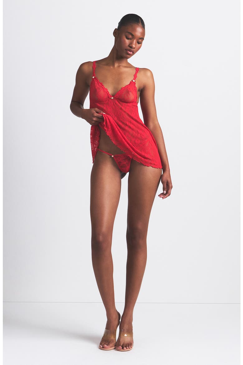 Stretch Lace Chemise & G-String Set, Alternate, color, RED