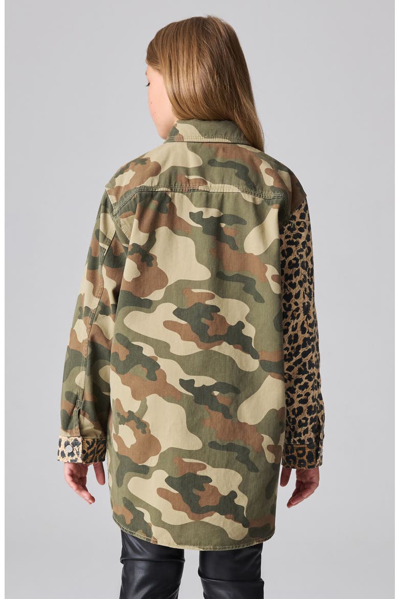 Kids' Leopard & Camo Print Denim Shacket, Alternate, color, BLACK