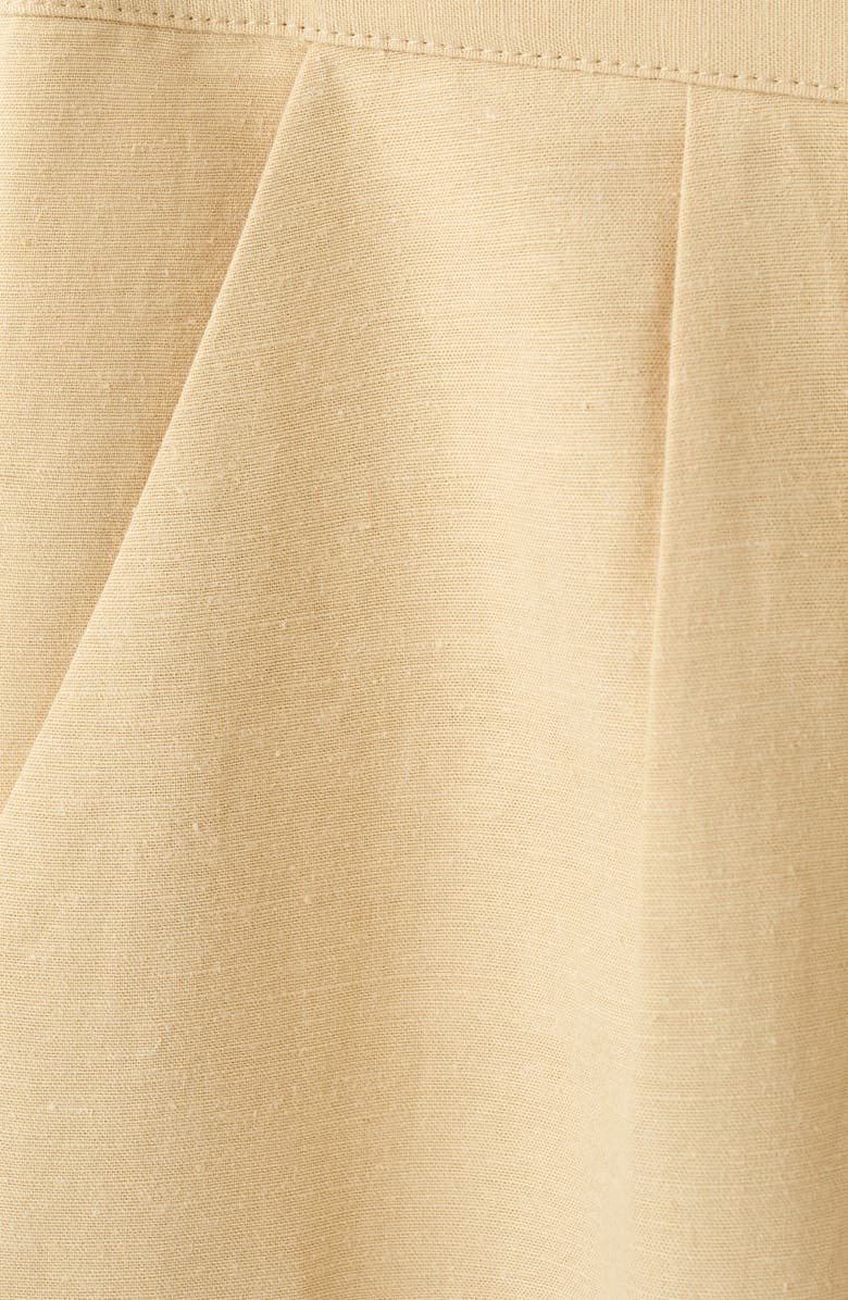 MANGO Pleated Straight Fit Cotton & Linen Blend Bermuda Shorts, Alternate, color, Mustard