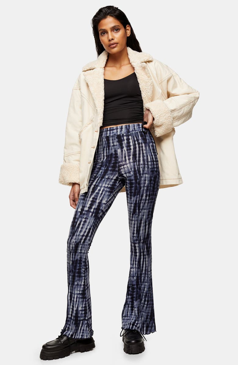 Topshop Tie Dye Lettuce Hem Flare Trousers, Alternate, color,