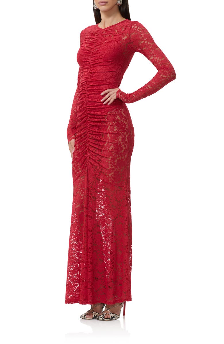 AFRM Jenima Long Sleeve Lace Mermaid Gown, Alternate, color, Poppy Red
