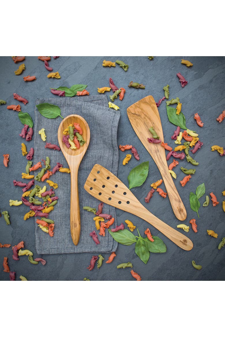 Handcrafted Olive Wood 12 Inch Curved Slotted Spatula, Alternate, color, Brown
