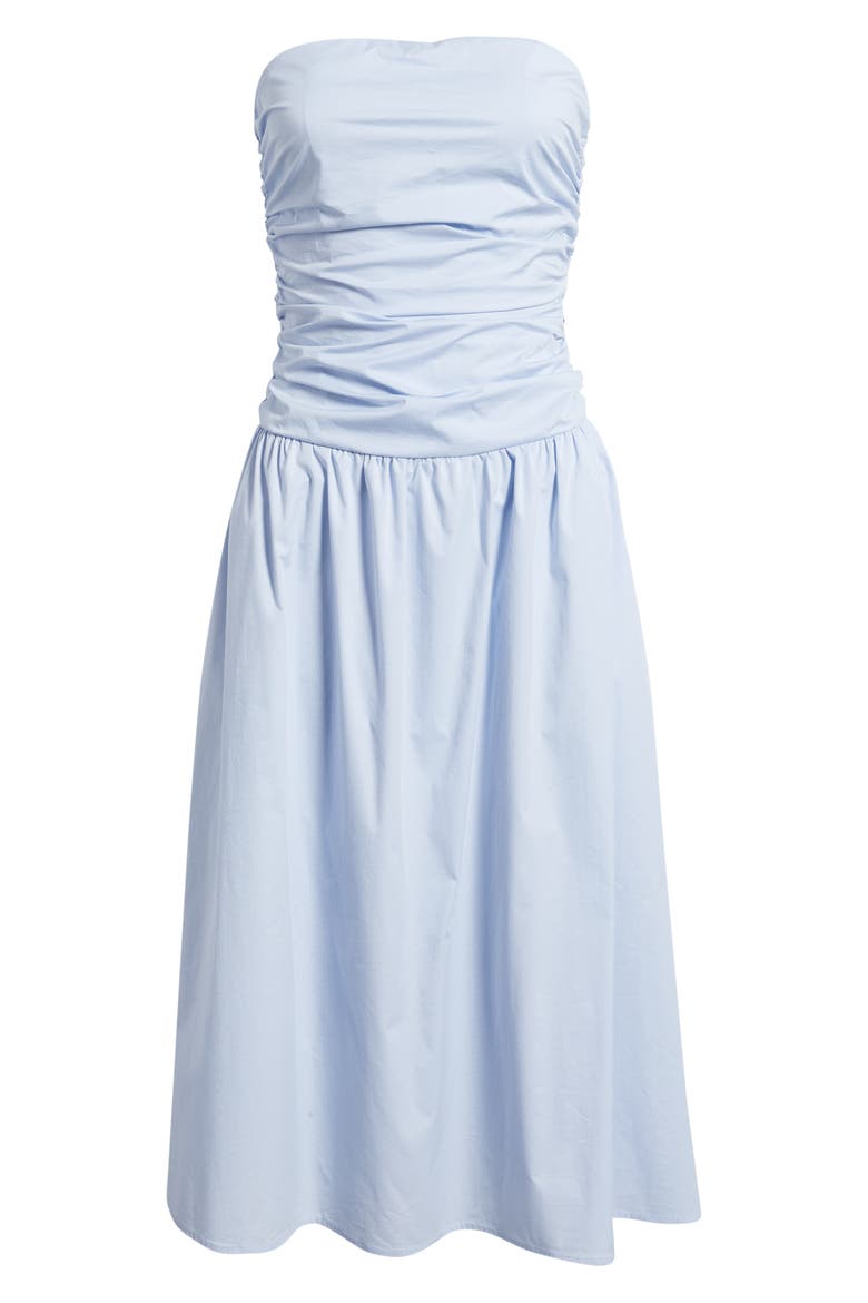 Molly Ruched Bodice Strapless A-Line Midi Dress, Alternate, color, LIGHT BLUE