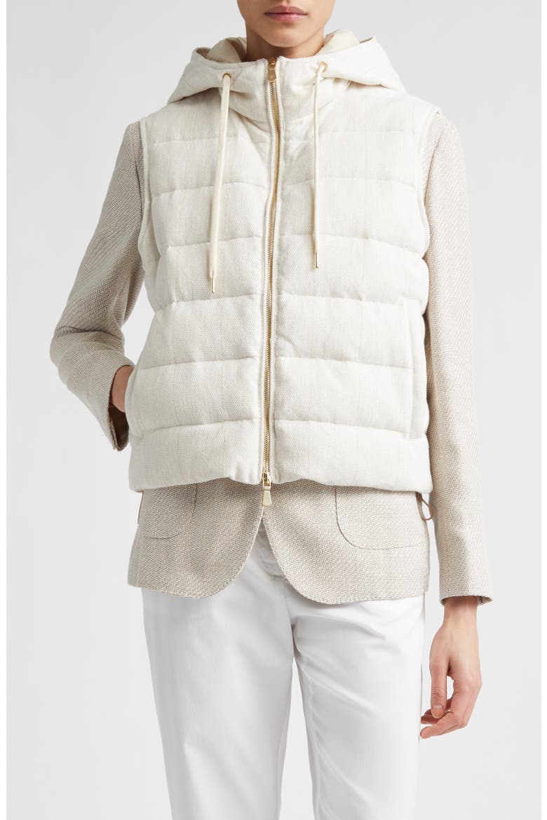 Hooded Down Puffer Vest, Main, color, 00 IVORY