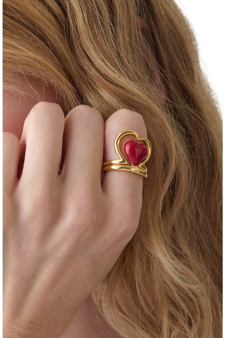 amour set of 2 heart rings, Alternate, color, DARK SCARLET