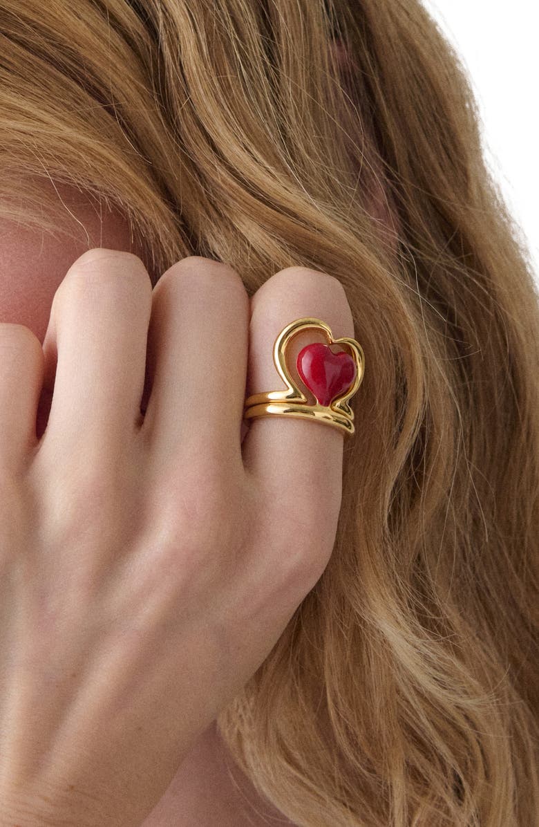 Kate Spade New York amour set of 2 heart rings, Alternate, color, Dark Scarlet