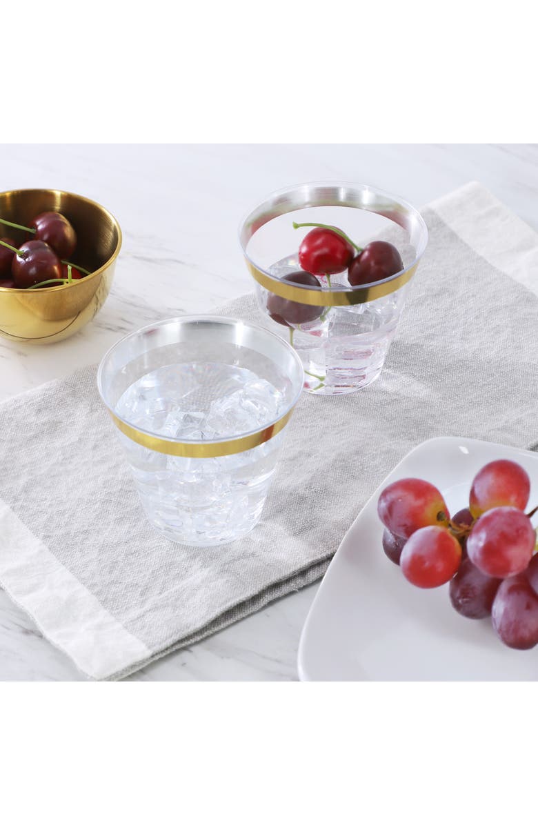 Elama 100 Piece 9 Ounce Disposable Plastic Gold Rimmed Party Cup Set, Alternate, color, Gold