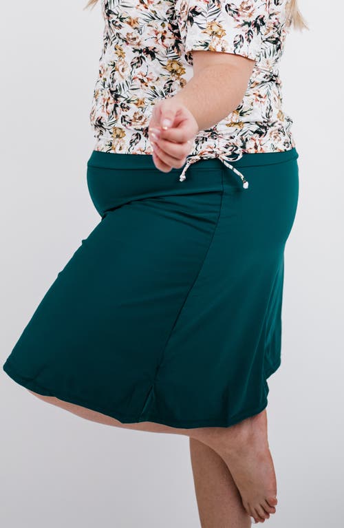 Calypsa Plus Size Knee Length Swim Skort With Bike Shorts In Blue