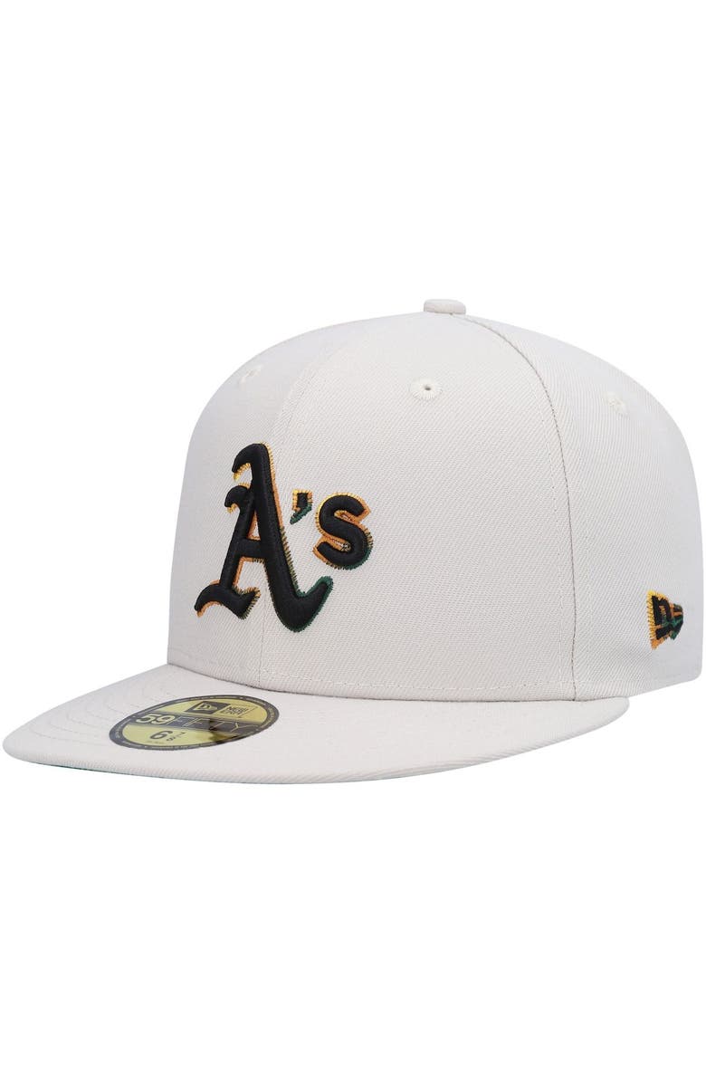 New Era Men's New Era Khaki Oakland Athletics Stone Dim Undervisor 59FIFTY Fitted Hat, Main, color,