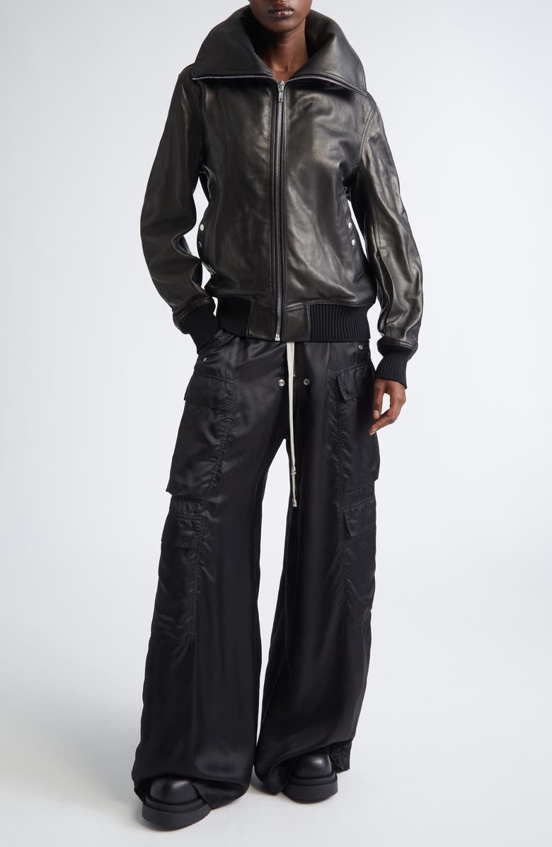 Rick Owens Concordians Dracucollar Leather Flight Jacket, Alternate, color, Black